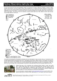 Sydney Observatory Night Sky Map July 2012 a Map for Each Month of the Year, to Help You Learn About the Night Sky