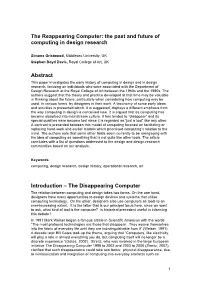 The Reappearing Computer: the Past and Future of Computing in Design Research
