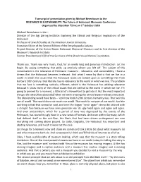 Transcript of Presentation Given by Michael Berenbaum To