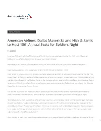 American Airlines, Dallas Mavericks and Nick & Sam's to Host 15Th