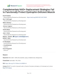 Complementary NAD+ Replacement Strategies Fail to Functionally Protect Dystrophin-Defcient Muscle
