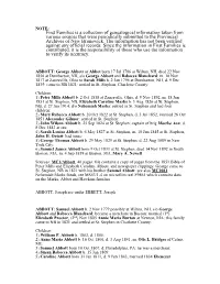 First Families Is a Collection of Genealogical Information Taken from Various Sources That Were Periodically Submitted to the Provincial Archives of New Brunswick