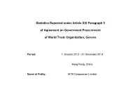 Statistics Reported Under Article XIX Paragraph 5 of Agreement On