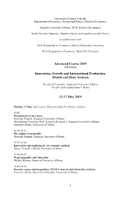 Advanced Course 2019 Innovation, Growth and International