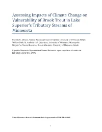 Assessing Impacts of Climate Change on Vulnerability of Brook Trout in Lake Superior’S Tributary Streams of Minnesota