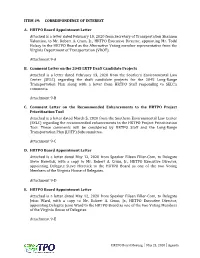 CORRESPONDENCE of INTEREST A. HRTPO Board Appointment