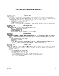 Cultural Resource Reports on File at DE SHPO