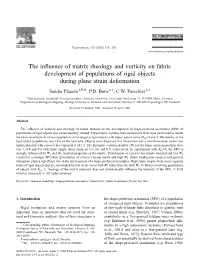 The Influence of Matrix Rheology and Vorticity on Fabric Development of Populations of Rigid Objects During Plane Strain Deformation