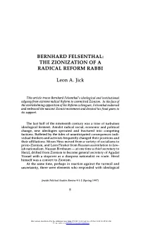 Bernhard Felsenthal: the Zionization of a Radical Reform Rabbi