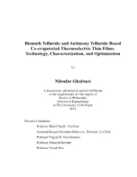 Bismuth Telluride and Antimony Telluride Based Co-Evaporated Thermoelectric Thin Films: Technology, Characterization, and Optimization