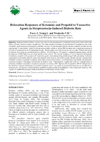 Relaxation Responses of Ketamine and Propofol to Vasoactive Agents in Streptozotocin-Induced Diabetic Rats