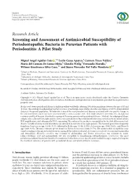 Screening and Assessment of Antimicrobial Susceptibility of Periodontopathic Bacteria in Peruvian Patients with Periodontitis: a Pilot Study