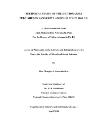 Technical Study of the Dictionaries Published in Sanskrit Language Since 1800 Ad