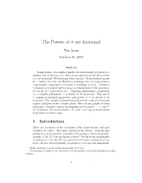 The Powers of Π Are Irrational