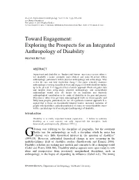 Exploring the Prospects for an Integrated Anthropology of Disability