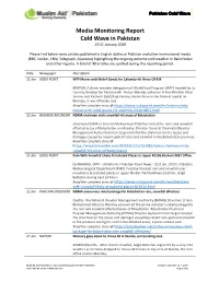 Media Monitoring Report Cold Wave in Pakistan 13-21 January 2020