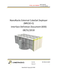Nanoracks External Cubesat Deployer (NRCSD-E) Interface Definition Document (IDD) 08/31/2018