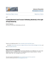 Rethinking Modernity in the Light of Early Modernity