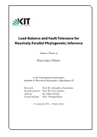 Load-Balance and Fault-Tolerance for Massively Parallel Phylogenetic Inference
