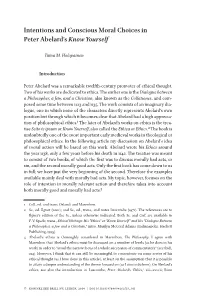 Intentions and Conscious Moral Choices in Peter Abelard's Know