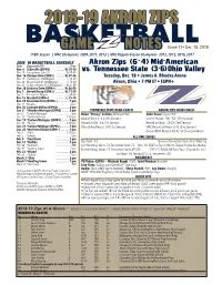 2018-19 AKRON ZIPS BASKETBALL GAME NOTES Game 11• Dec