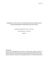 Comparison of the Accuracy of Monitoring Devices in Prediction of Fluid Responsiveness in Severe Sepsis and Septic Shock