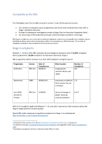 Complaints to the BBC Stage 1 Complaints