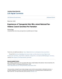 Experiences of Transgender Men Who Joined National Pan-Hellenic Council Sororities Pre- Transition" (2020)