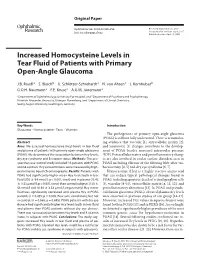 Increased Homocysteine Levels in Tear Fluid of Patients with Primary Open-Angle Glaucoma