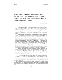 The Applicability of the Character Evidence Rule to Corporations