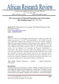 507 the Conversion of Federal Polytechnics Into Universities: The