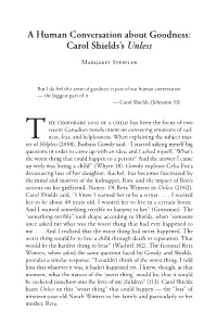 A Human Conversation About Goodness: Carol Shields's Unless