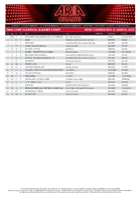 ARIA CORE CLASSICAL ALBUMS CHART WEEK COMMENCING 23 MARCH, 2020 TW LW TI HP TITLE Artist CERTIFIED COMPANY CAT NO