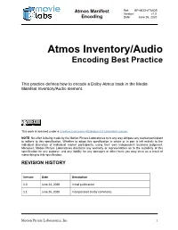 Atmos Inventory/Audio Encoding Best Practice