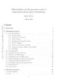 Clifford Algebra and the Projective Model of Homogeneous Metric Spaces