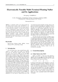 Electronically Tunable Multi-Terminal Floating Nullor and Its Applications