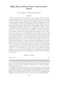 Flight, Race, and Terry Stops: Commonwealth V. Warren