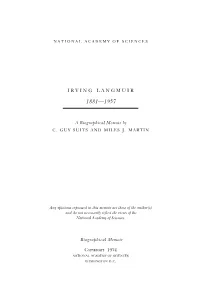 IRVING LANGMUIR January 31, 1881-August 16, 1957