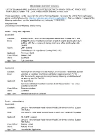 List of Planning Applications Registered Between 05 Nov 2020 and 11 Nov 2020 for Publication in the Local Press Week Ending 20 Nov 2020