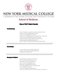 2017 Match Day Results by Program