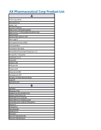 AX Pharmaceutical Corp Product List