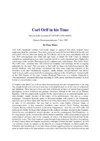 Carl Orff in His Time