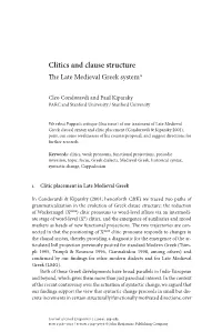 Clitics and Clause Structure: the Late Medieval Greek System