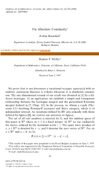 On Absolute Continuity∗