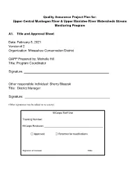 Quality Assurance Project Plan For: Upper-Central Muskegon River & Upper Manistee River Watersheds Stream Monitoring Program