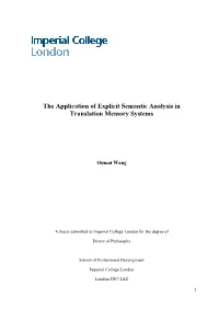 The Application of Explicit Semantic Analysis in Translation Memory Systems