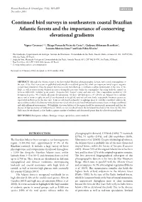 Continued Bird Surveys in Southeastern Coastal Brazilian Atlantic Forests and the Importance of Conserving Elevational Gradients