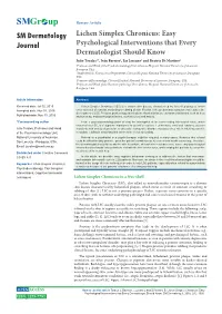 Lichen Simplex Chronicus: Easy Psychological Interventions That Every Dermatologist Should Know