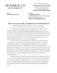 Monmouth University Poll IOWA: HEALTH CARE, ENVIRONMENT TOP DEM ISSUES