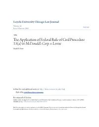 The Application of Federal Rule of Civil Procedure 13(A) in Mcdonald's Corp